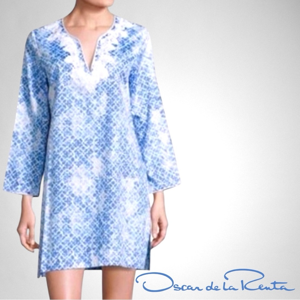 OSCAR DE LA RENTA
Printed Cotton Sateen Sleepshirt, Blue - Picture 2 of 10